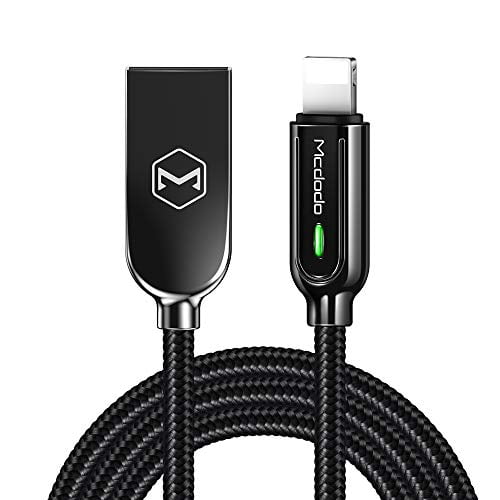 mcdodo Power Off/On Smart LED Auto Disconnect and Auto Recharge Nylon Braided Sync Charge USB Data 4FT/1.2M Cable Compatible New Phone List Below Black, 4FT/1.2M 